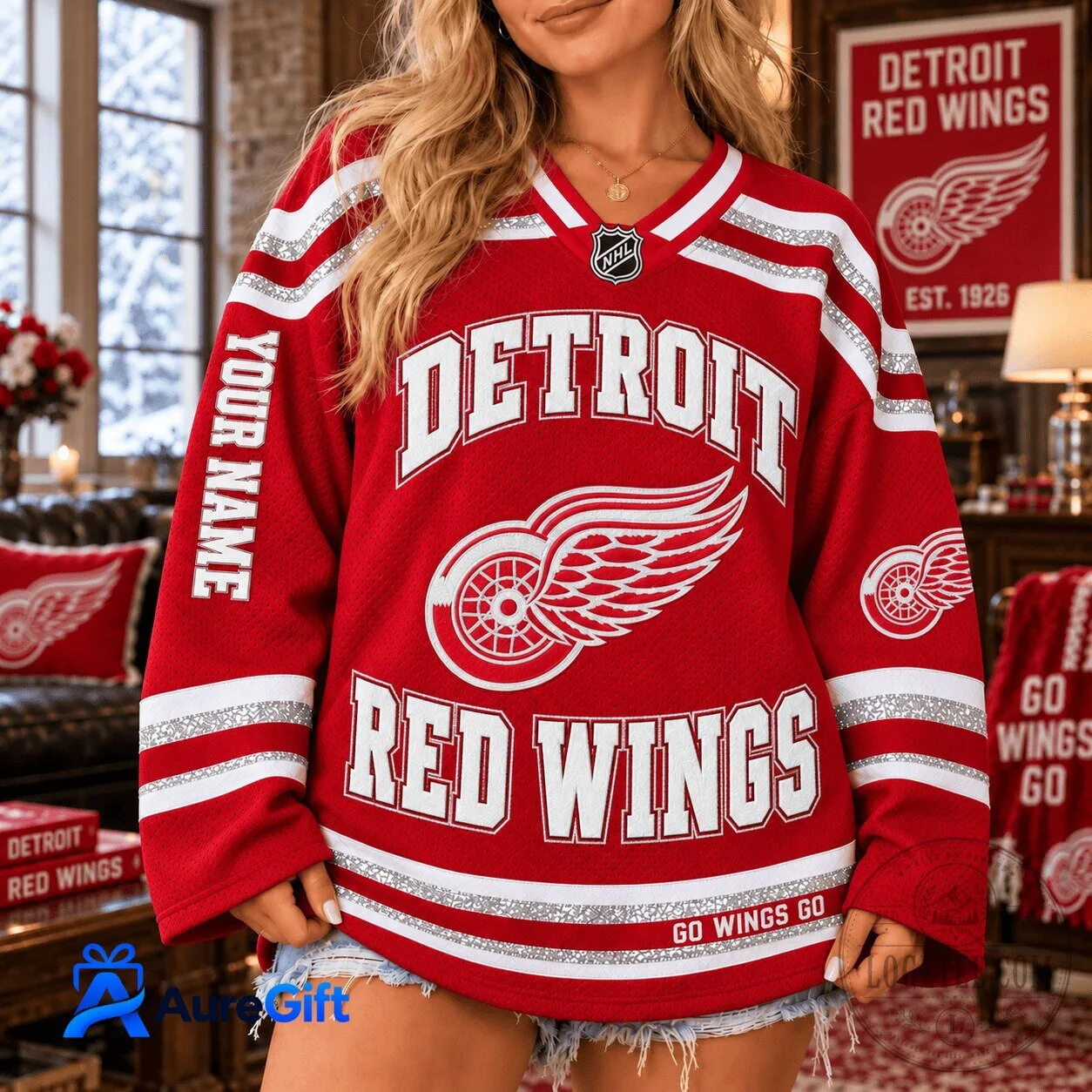 Detroit Red Wings Personalized Christmas Hockey Jersey