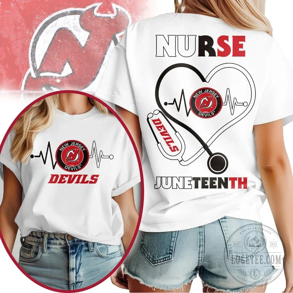 Juneteenth Heartbeat T-Shirt for Nurse Appreciation - New Jersey Devils Design 5 Juneteenth Heartbeat T-Shirt for Nurse Appreciation - New Jersey Devils Design