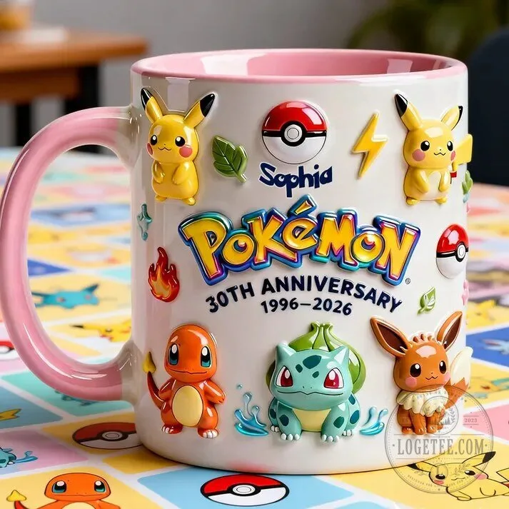 Pokemon 30th Anniversary Pikachu Charmander Eevee Bulbasaur Coffee Mug