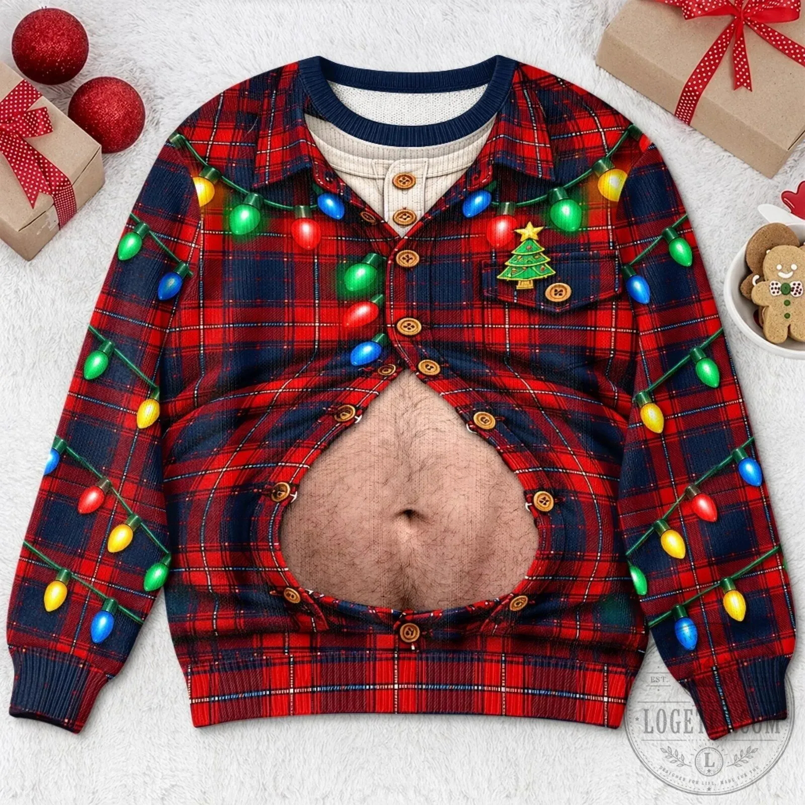 Funny Christmas Plaid Button Up Shirt Design with Hairy Belly Ugly Christmas Sweatshirt 2 Funny Christmas Plaid Button Up Shirt Design with Hairy Belly Ugly Christmas Sweatshirt
