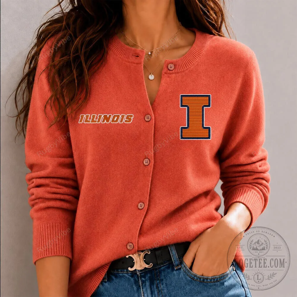 Illinois Fighting Illini Orange and Blue Letter I Cardigan Sweater