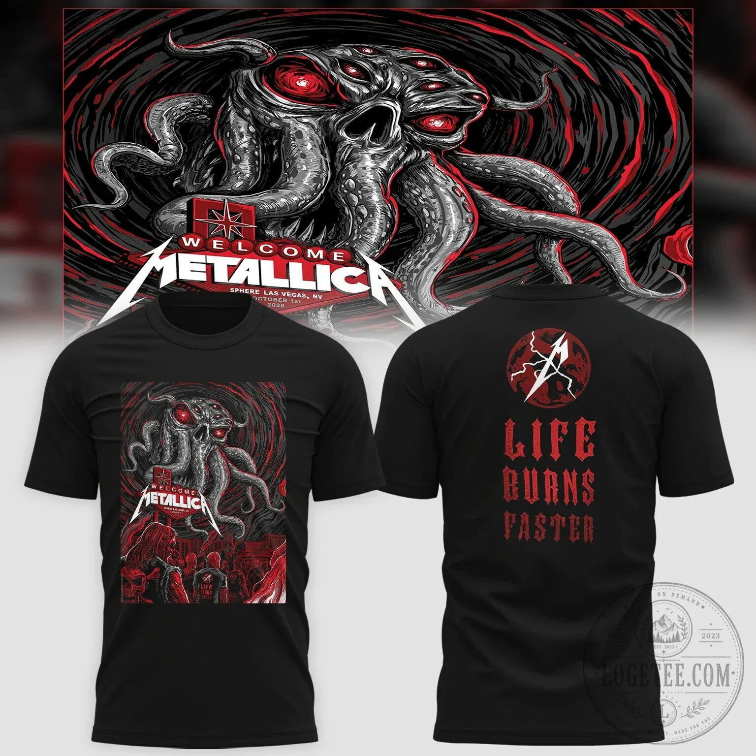 Metallica Life Burns Faster Concert Las Vegas Sphere October 2026 T-Shirt