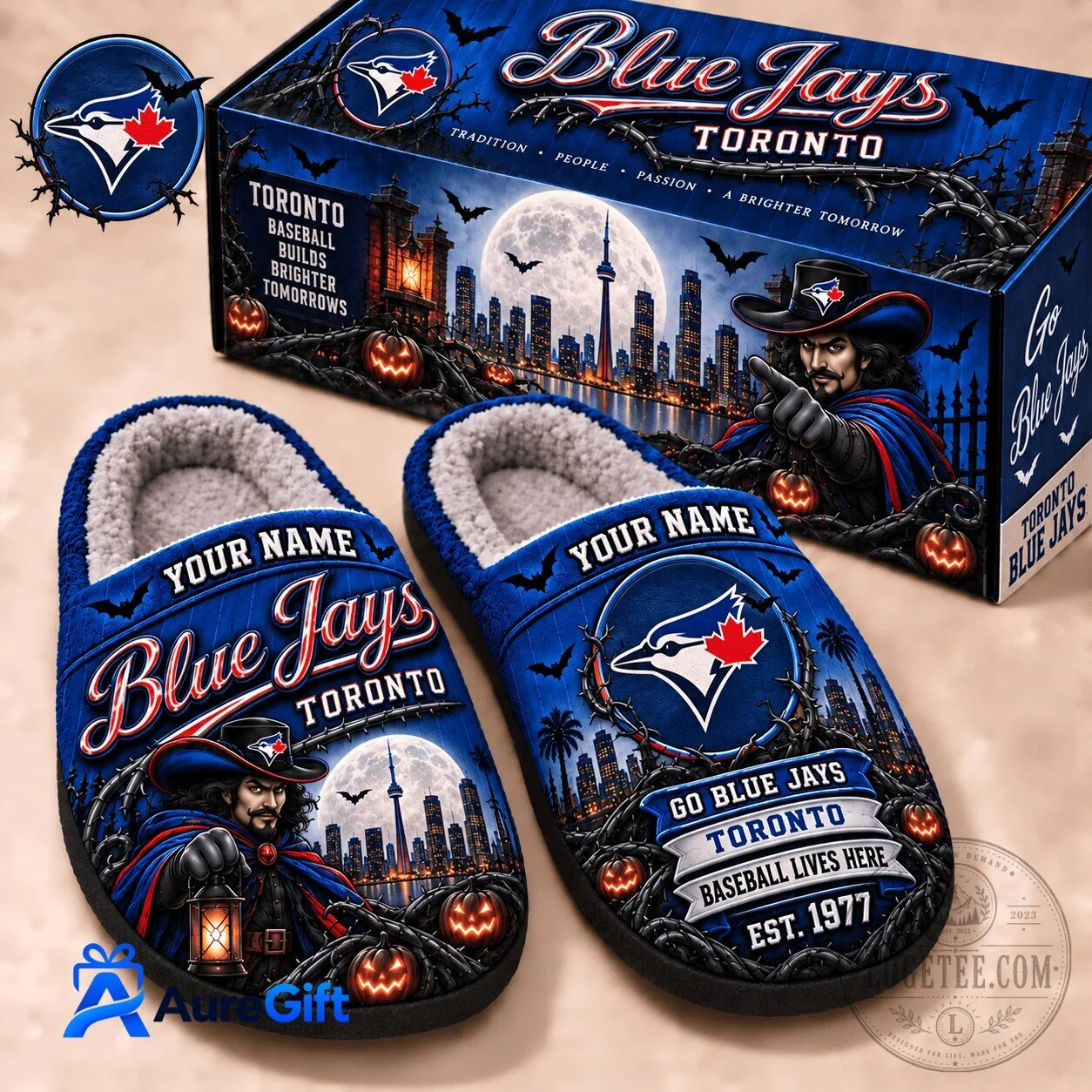 Toronto Blue Jays Baseball Halloween Personalized Slippers