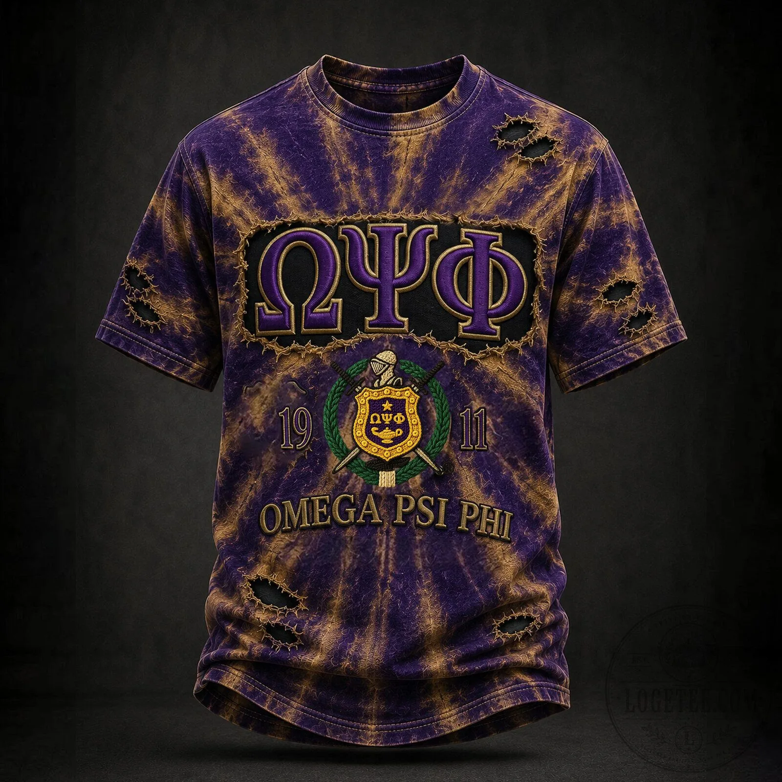 Omega Psi Phi Fraternity Tie Dye Distressed T-Shirt