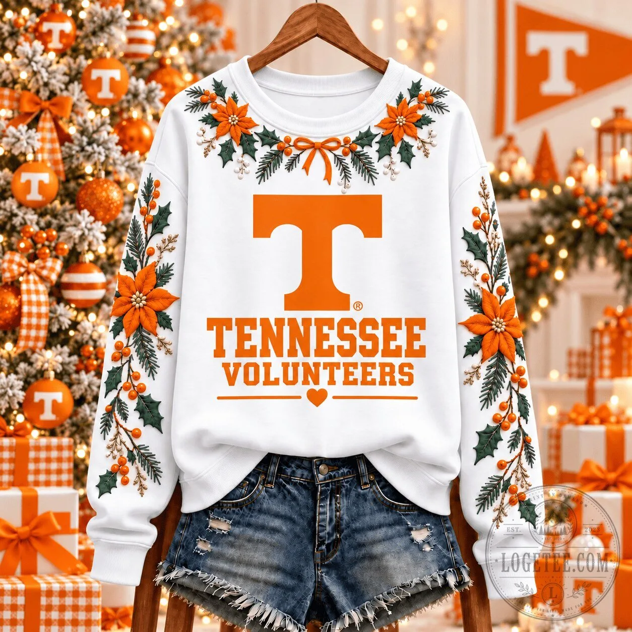 Tennessee Volunteers Christmas Floral Holiday Sweatshirt 1 Tennessee Volunteers Christmas Floral Holiday Sweatshirt