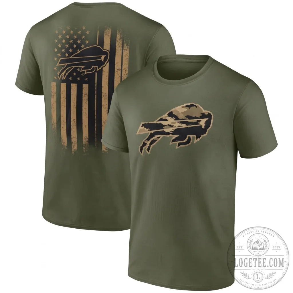 Buffalo Bills Salute To Service American Flag Camouflage Military Green T-Shirt Buffalo Bills Salute To Service American Flag Camouflage Military Green T-Shirt