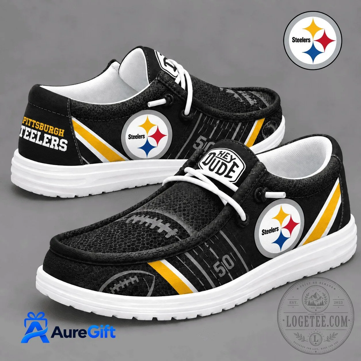 Pittsburgh Steelers Football Team Logo Black and Yellow Slip-On Shoes 5 Pittsburgh Steelers Football Team Logo Black and Yellow Slip-On Shoes