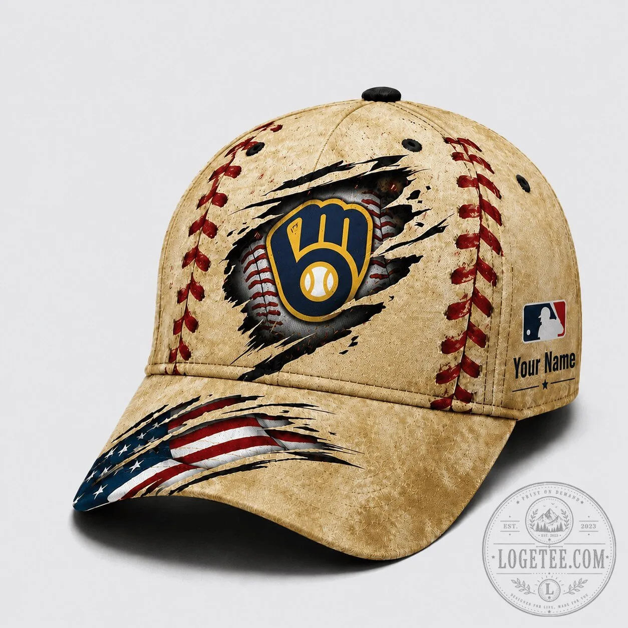Milwaukee Brewers Baseball Distressed American Flag Cap Hat