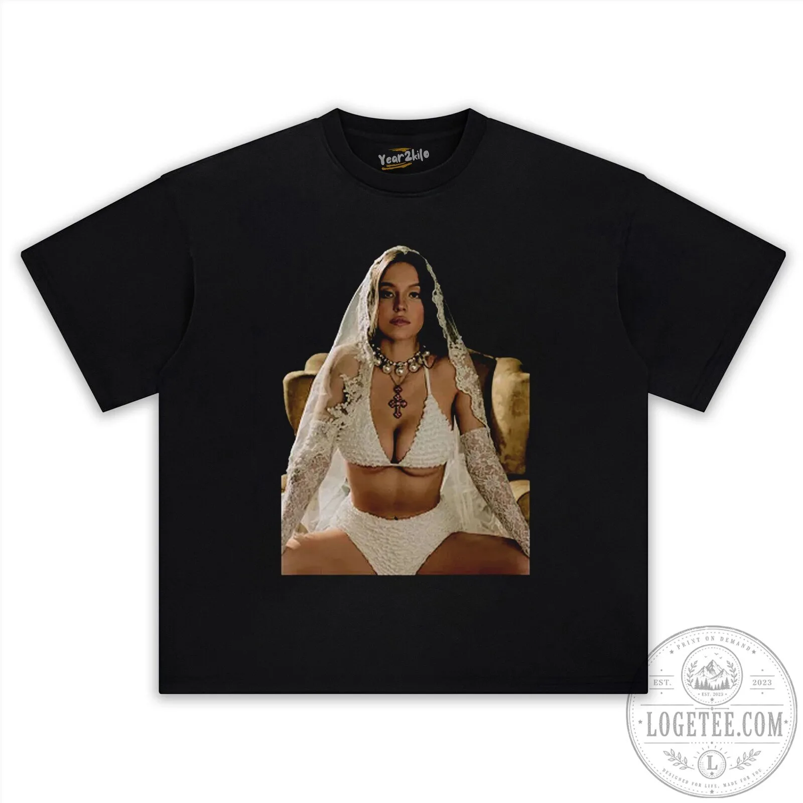 Sydney Sweeney White Bikini Photo Shoot Black Cotton T-Shirt