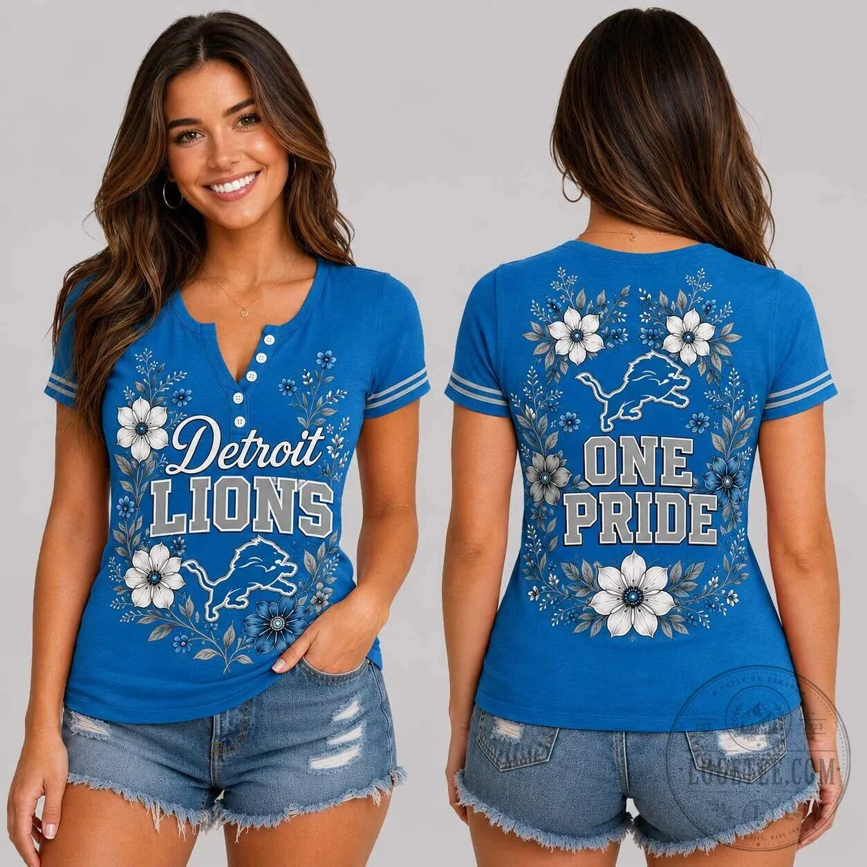 Detroit Lions Floral One Pride Women's Short Sleeve V-Neck T-Shirt 5 Detroit Lions Floral One Pride Women