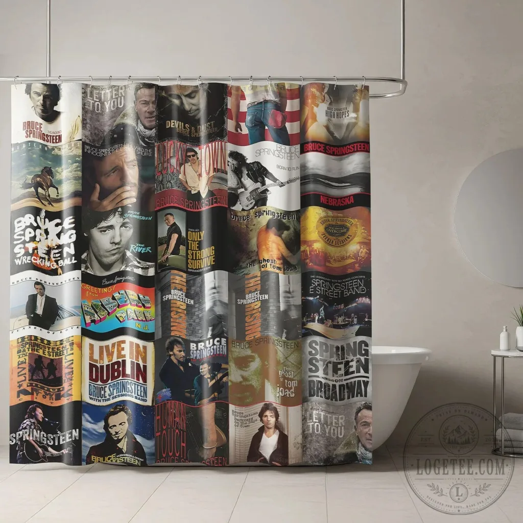 Bruce Springsteen Vintage Album Collage Shower Curtain Classic Rock Bathroom Decor Bruce Springsteen Vintage Album Collage Shower Curtain Classic Rock Bathroom Decor