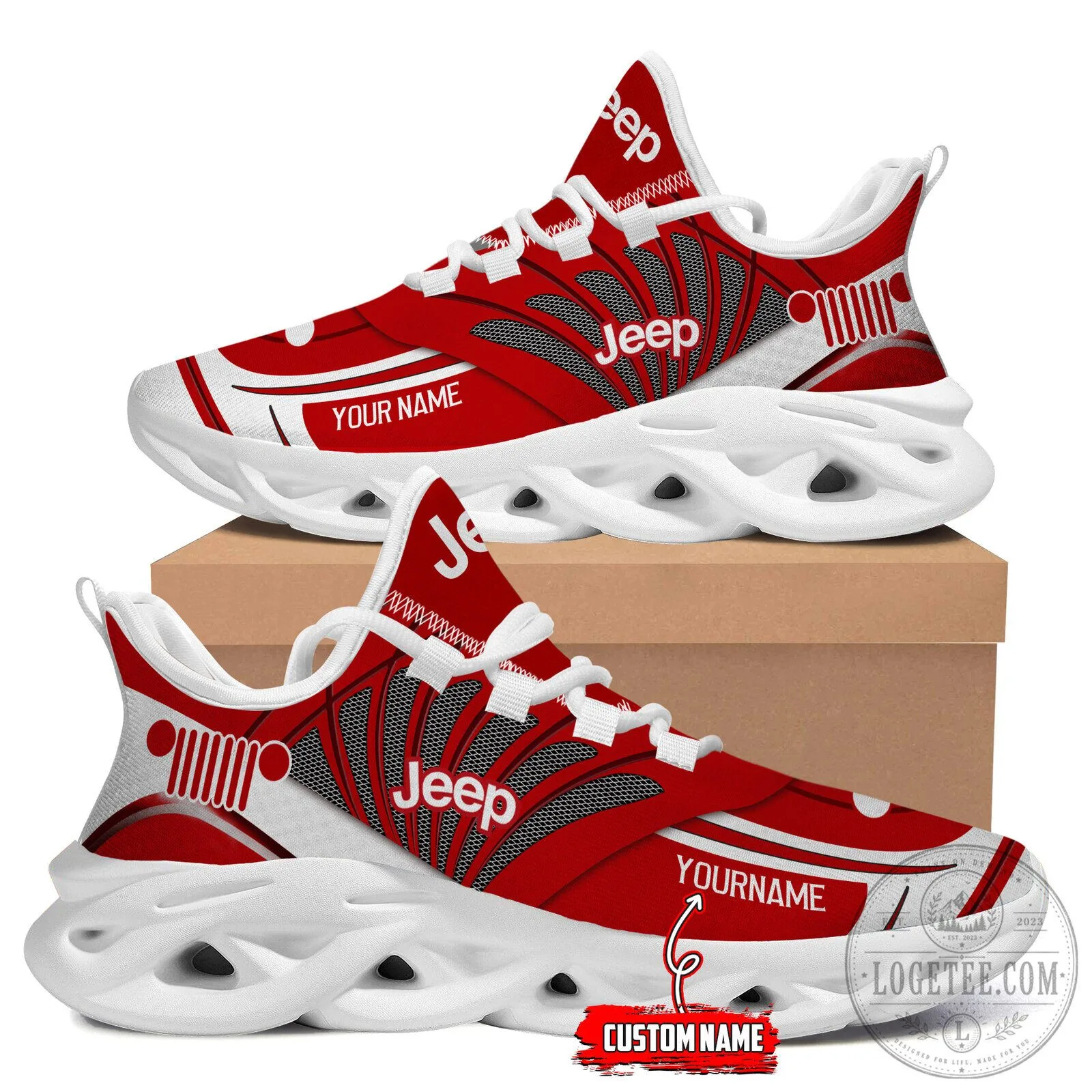 Jeep Red and White Custom Name Chunky Sneakers 7 Jeep Red and White Custom Name Chunky Sneakers