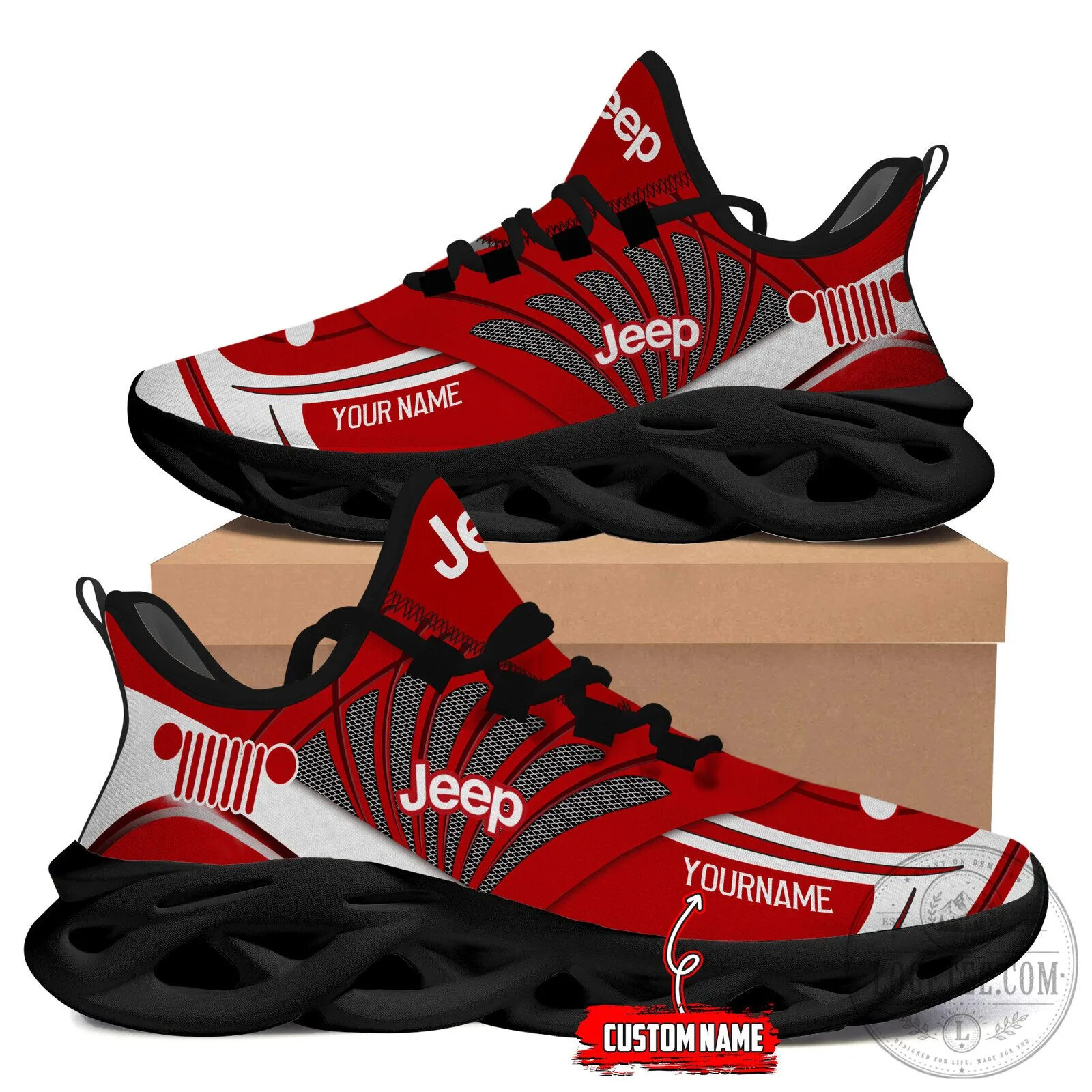 Jeep Red and White Custom Name Chunky Sneakers 8 Jeep Red and White Custom Name Chunky Sneakers