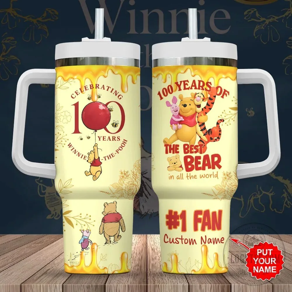 Winnie the Pooh 100 Years Anniversary Personalized Tumbler with Handle