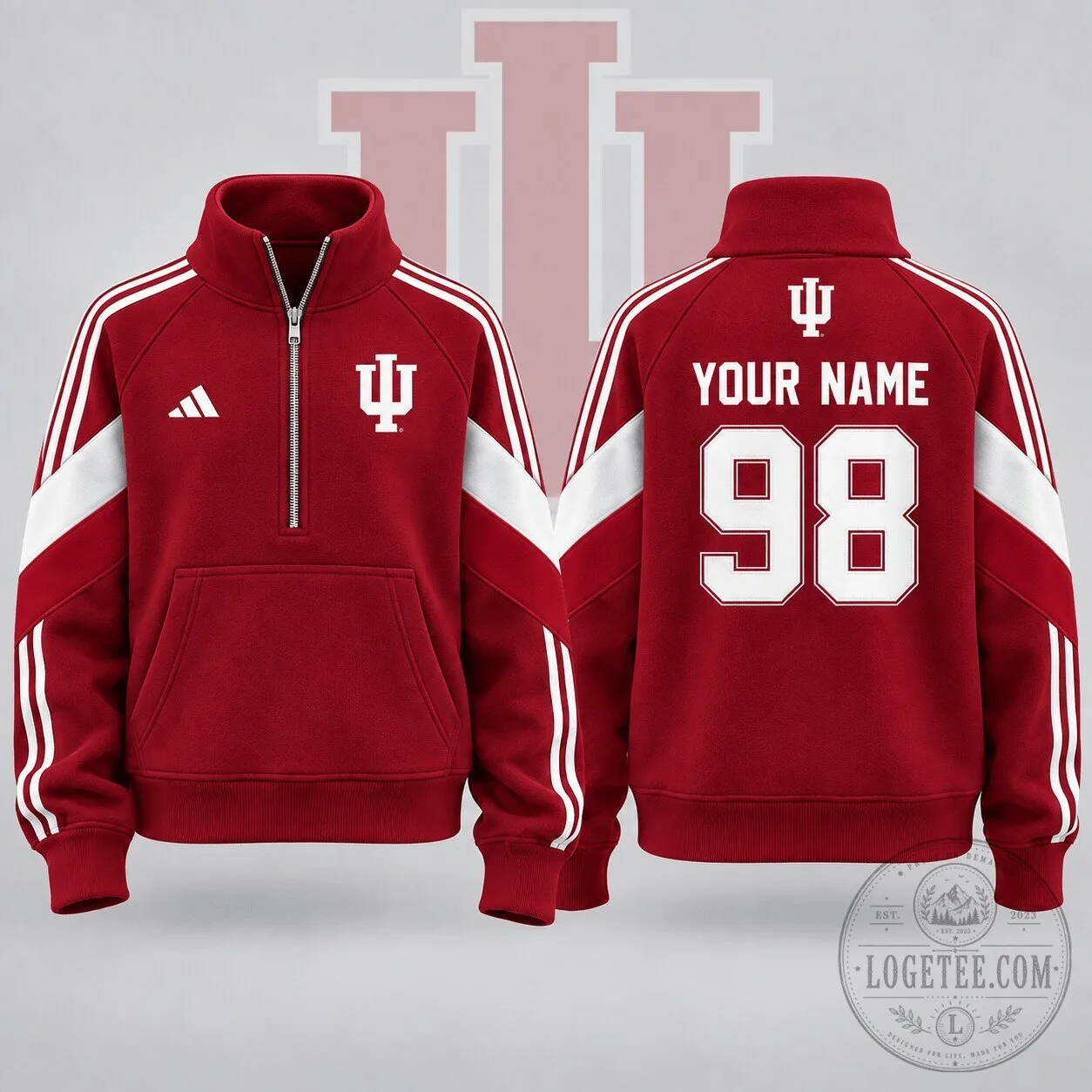 Indiana Hoosiers NCAA Personalized Victory Line Quarter Zip Sweatshirt
