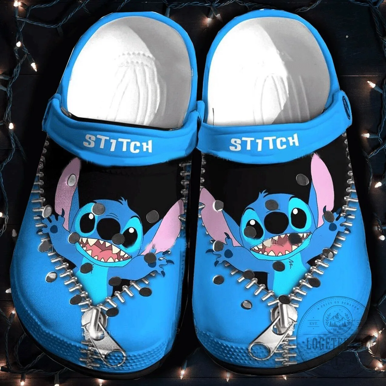 Lilo and Stitch Cartoon Zipper Design Blue Clog Shoes 3 Lilo and Stitch Cartoon Zipper Design Blue Clog Shoes