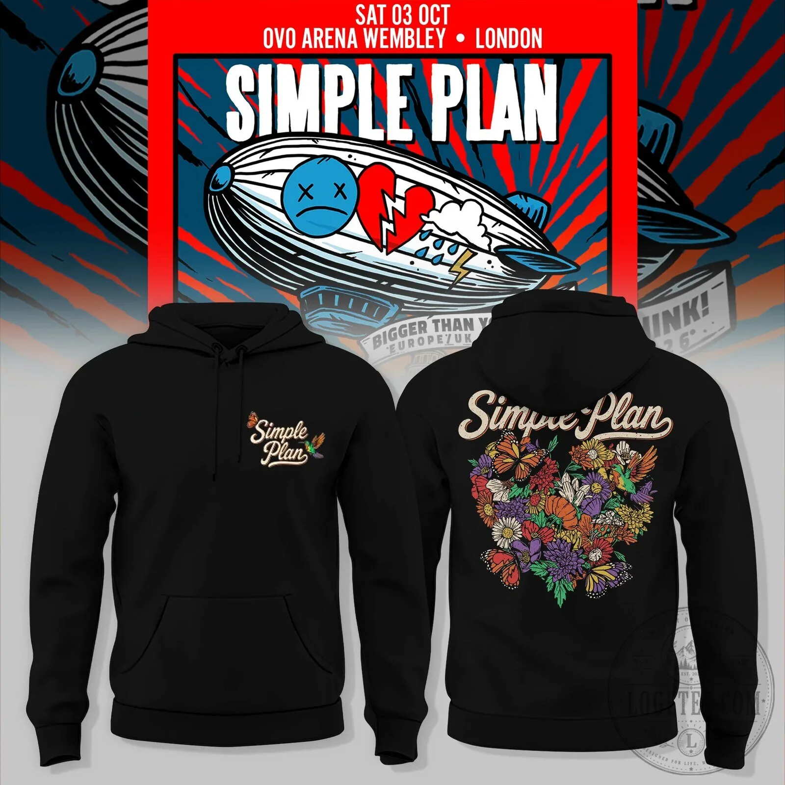 Simple Plan Bigger Than You Think Tour London Concert Black Hoodie 2 Simple Plan Bigger Than You Think Tour London Concert Black Hoodie