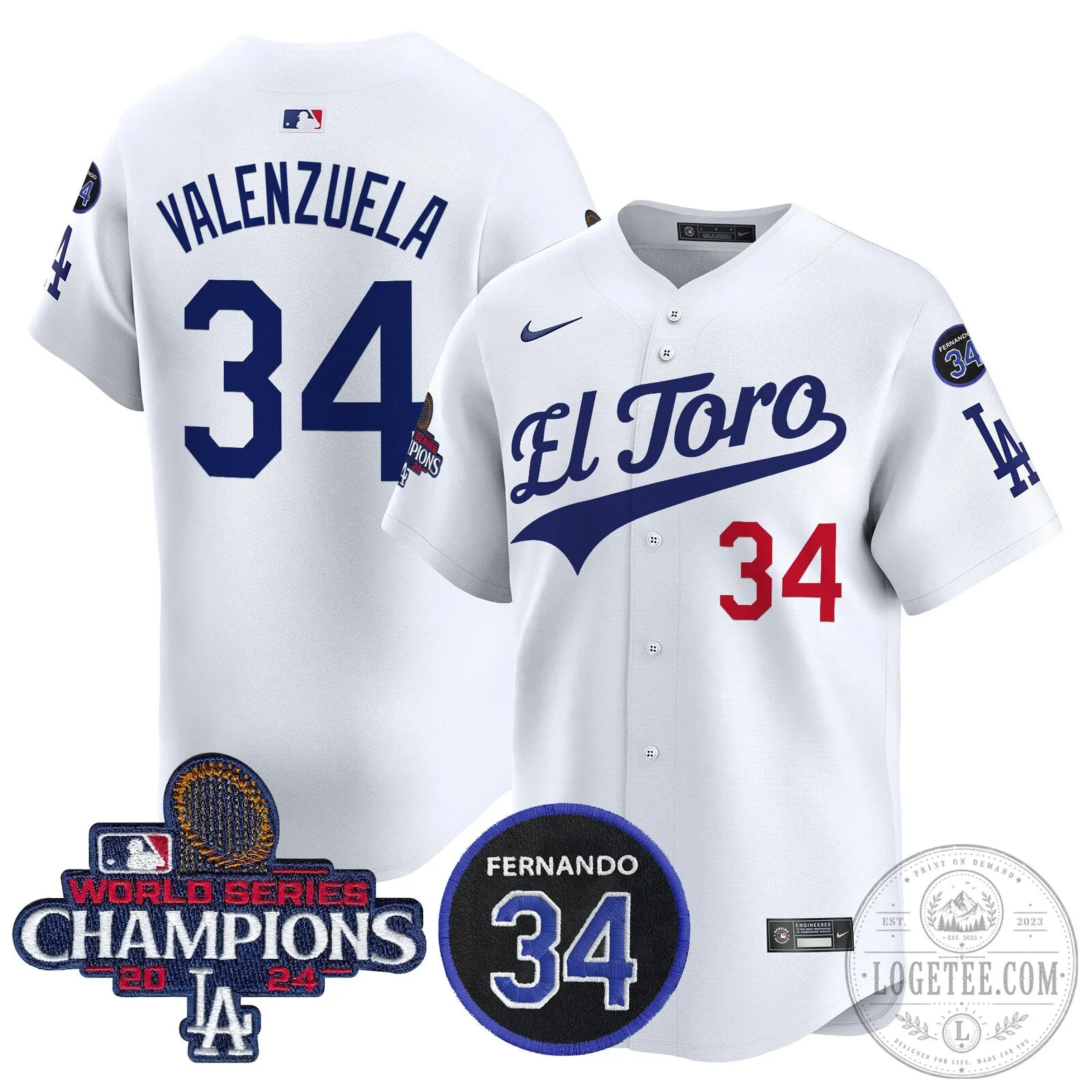 Los Angeles Dodgers Fernando Valenzuela El Toro 34 World Series Champions Baseball Jersey