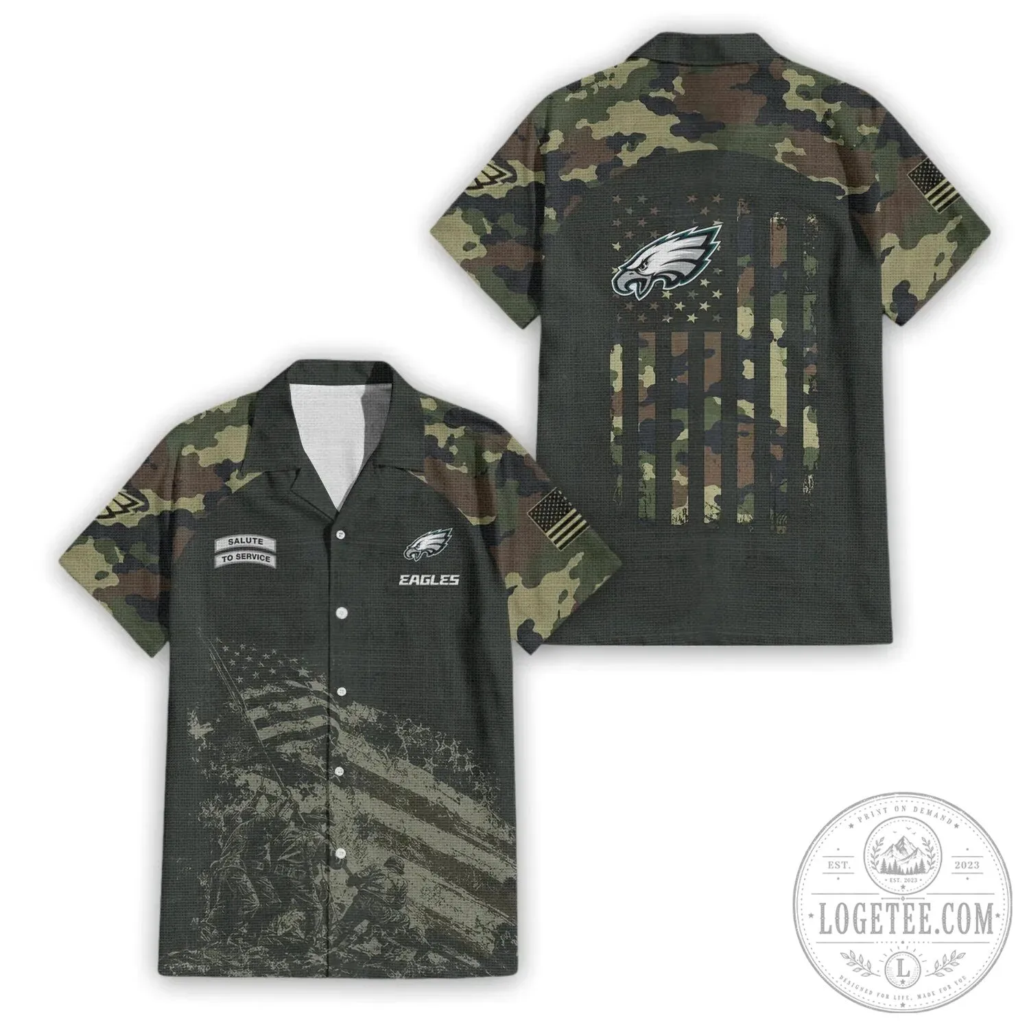 Hawaiian Shirt in Camouflage for Philadelphia Eagles Salute to Service Fans