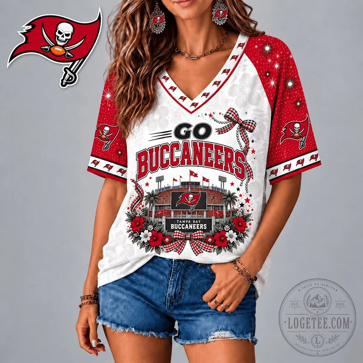 Tampa Bay Buccaneers Go Buccaneers Football Team Patriotic Floral V-Neck T-Shirt 5 Tampa Bay Buccaneers Go Buccaneers Football Team Patriotic Floral V-Neck T-Shirt