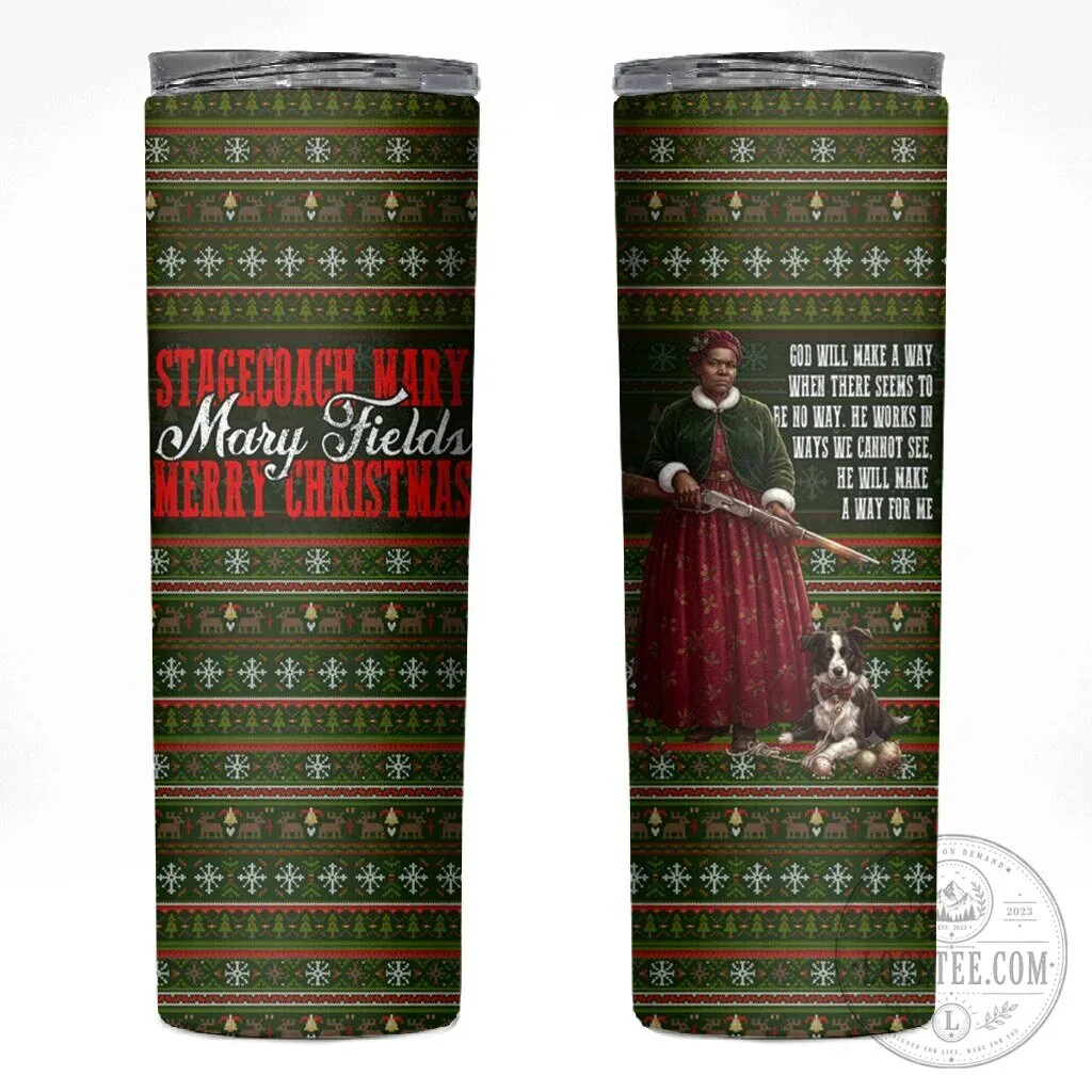 Stagecoach Mary Fields Merry Christmas Ugly Sweater Pattern Skinny Tumbler