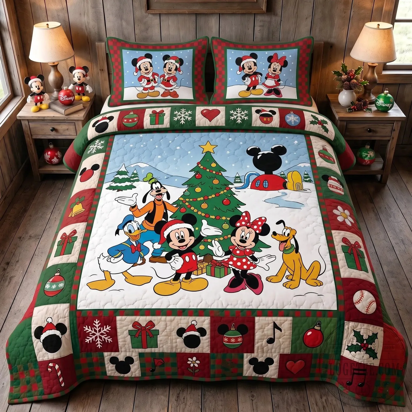 Mickey and Friends Christmas Holiday Quilted Bedding Set