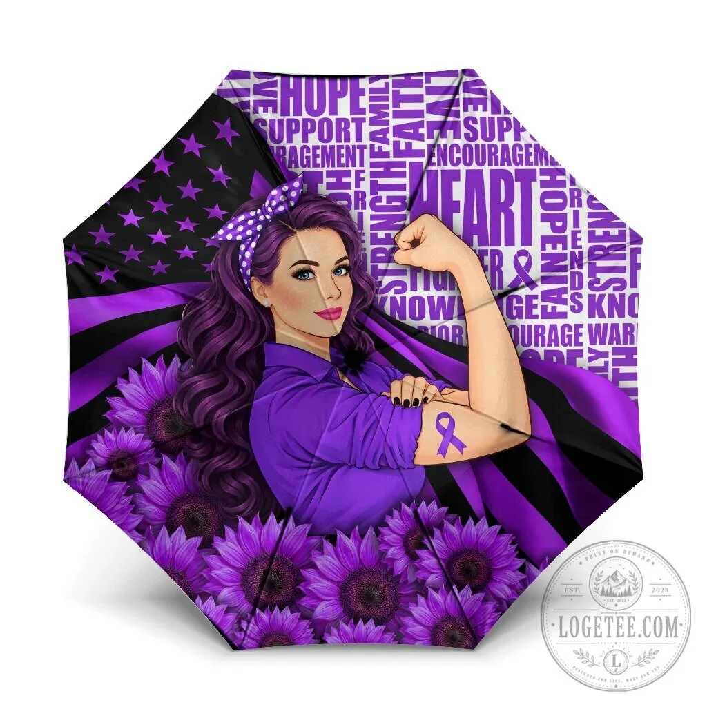Domestic Violence Awareness Strong Woman Purple Ribbon Sunflower Flag Umbrella
