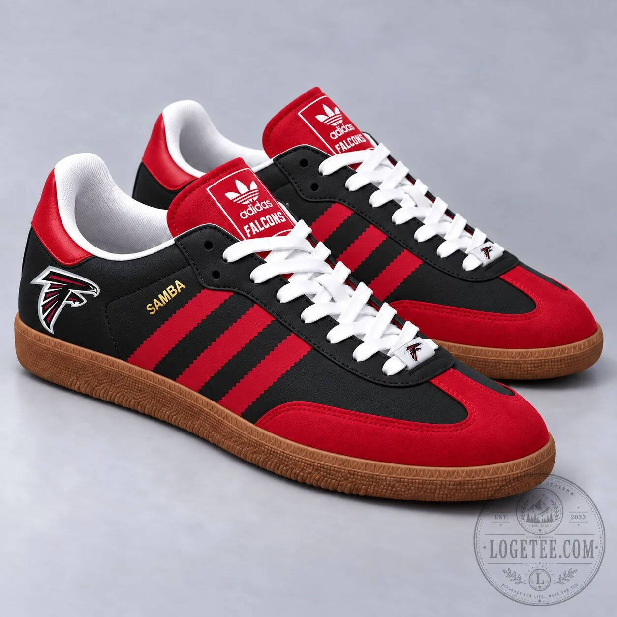Atlanta Falcons Football Team Black and Red Samba Style Low Top Sneakers
