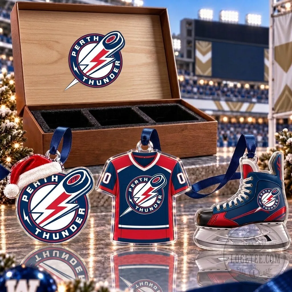Perth Thunder Ice Hockey Team Full Set of 3 Acrylic Christmas Ornaments