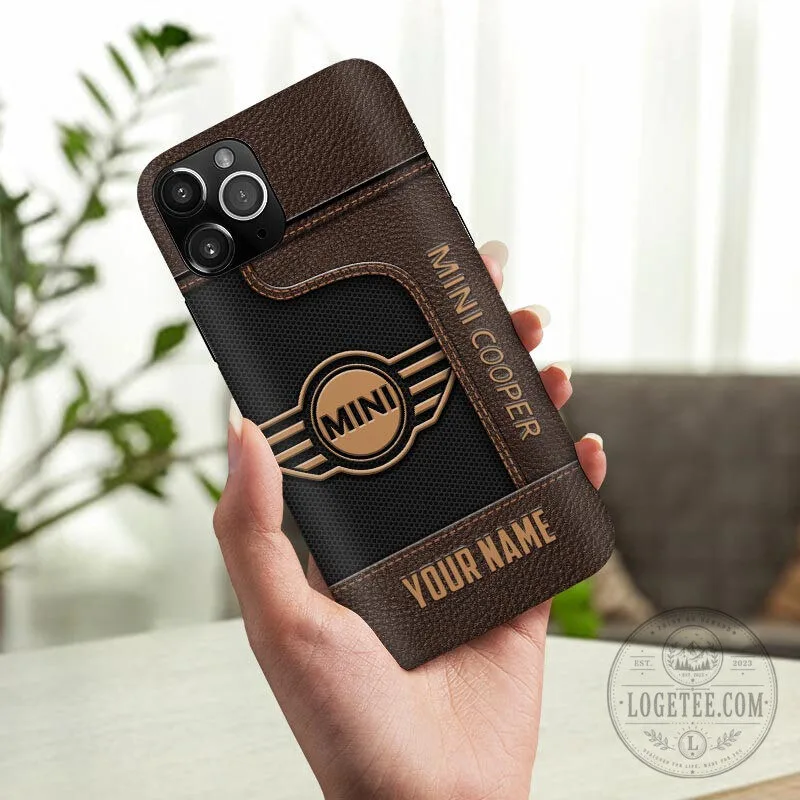 Mini Cooper Personalized Custom Name Brown Leather Phone Case 8 Mini Cooper Personalized Custom Name Brown Leather Phone Case