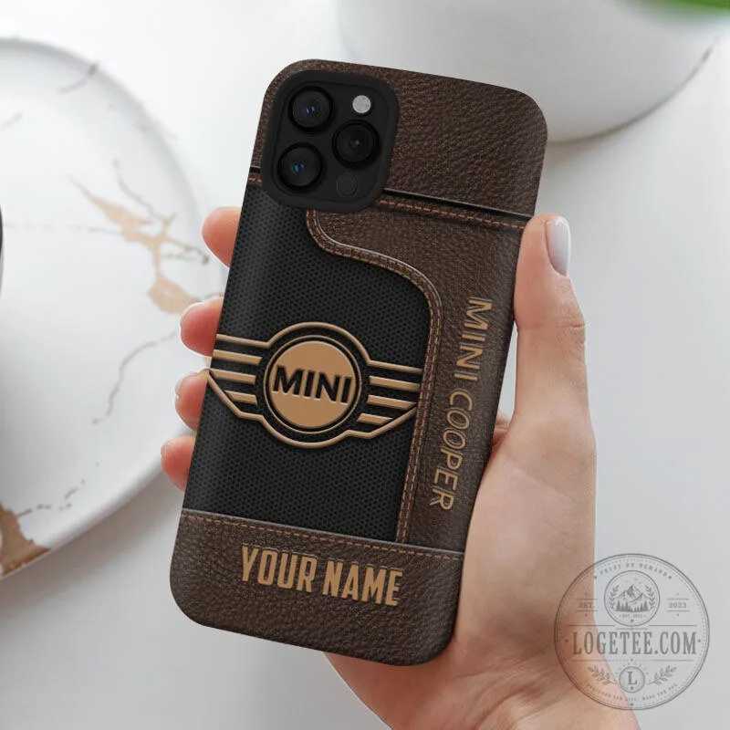 Mini Cooper Personalized Custom Name Brown Leather Phone Case 9 Mini Cooper Personalized Custom Name Brown Leather Phone Case