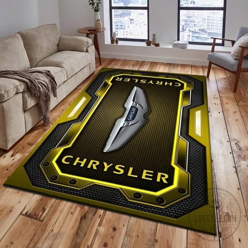 Chrysler Logo Gold and Black Patterned Automotive Area Rug