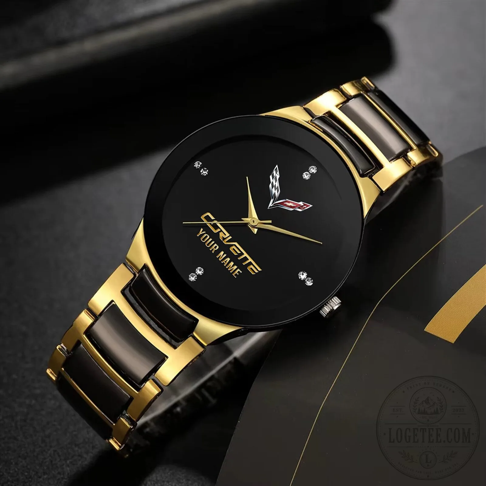 Corvette Custom Name Gold and Black Men's Quartz Analog Watch