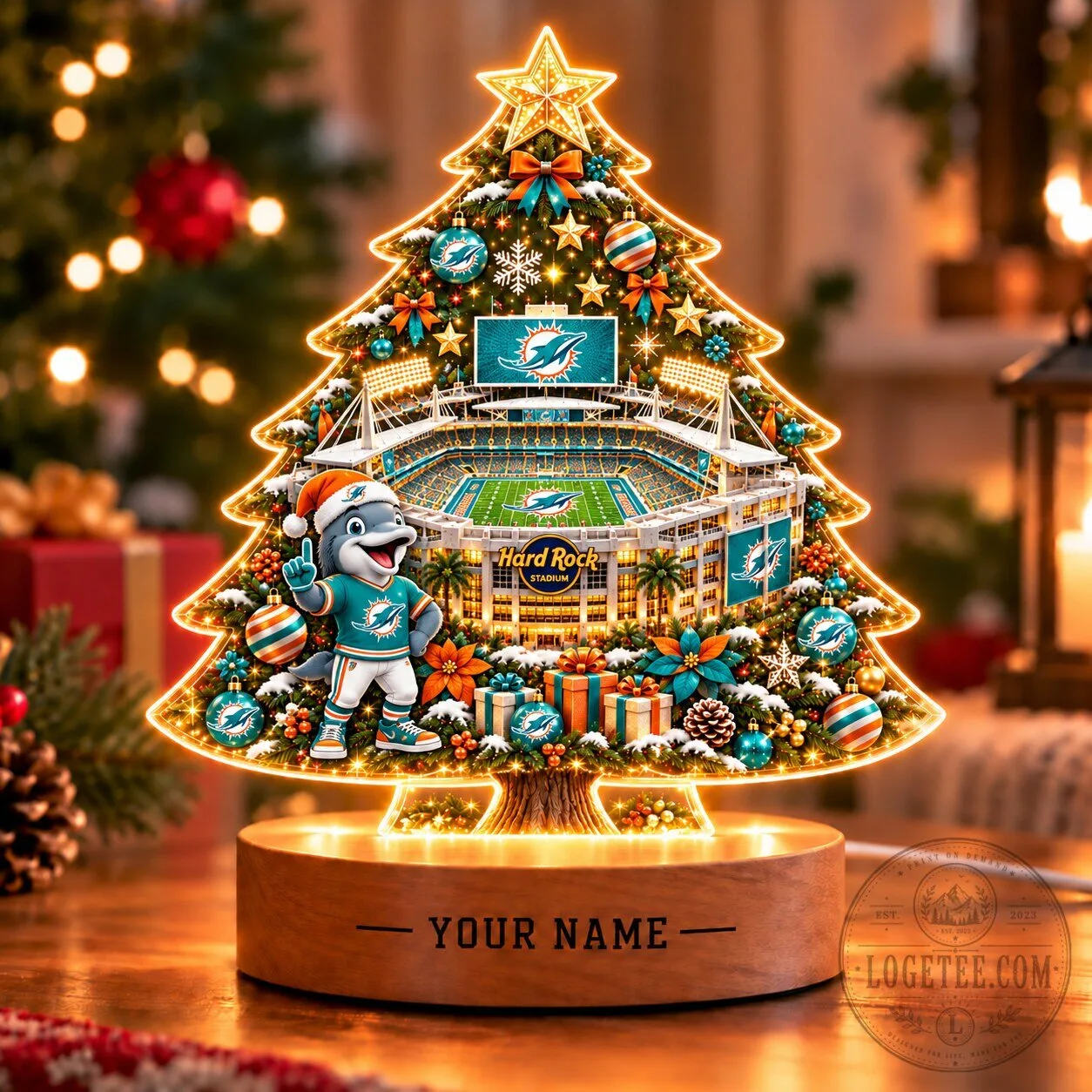 Miami Dolphins Hard Rock Stadium Christmas Tree LED Light Personalized Gift