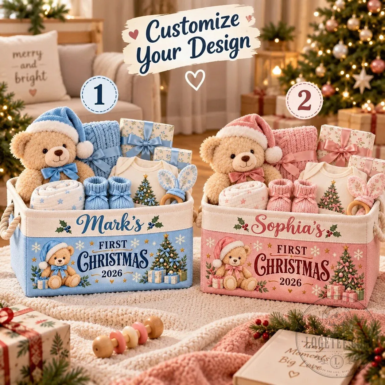 Personalized Baby First Christmas Storage Basket with Rope Handles 8 Personalized Baby First Christmas Storage Basket with Rope Handles