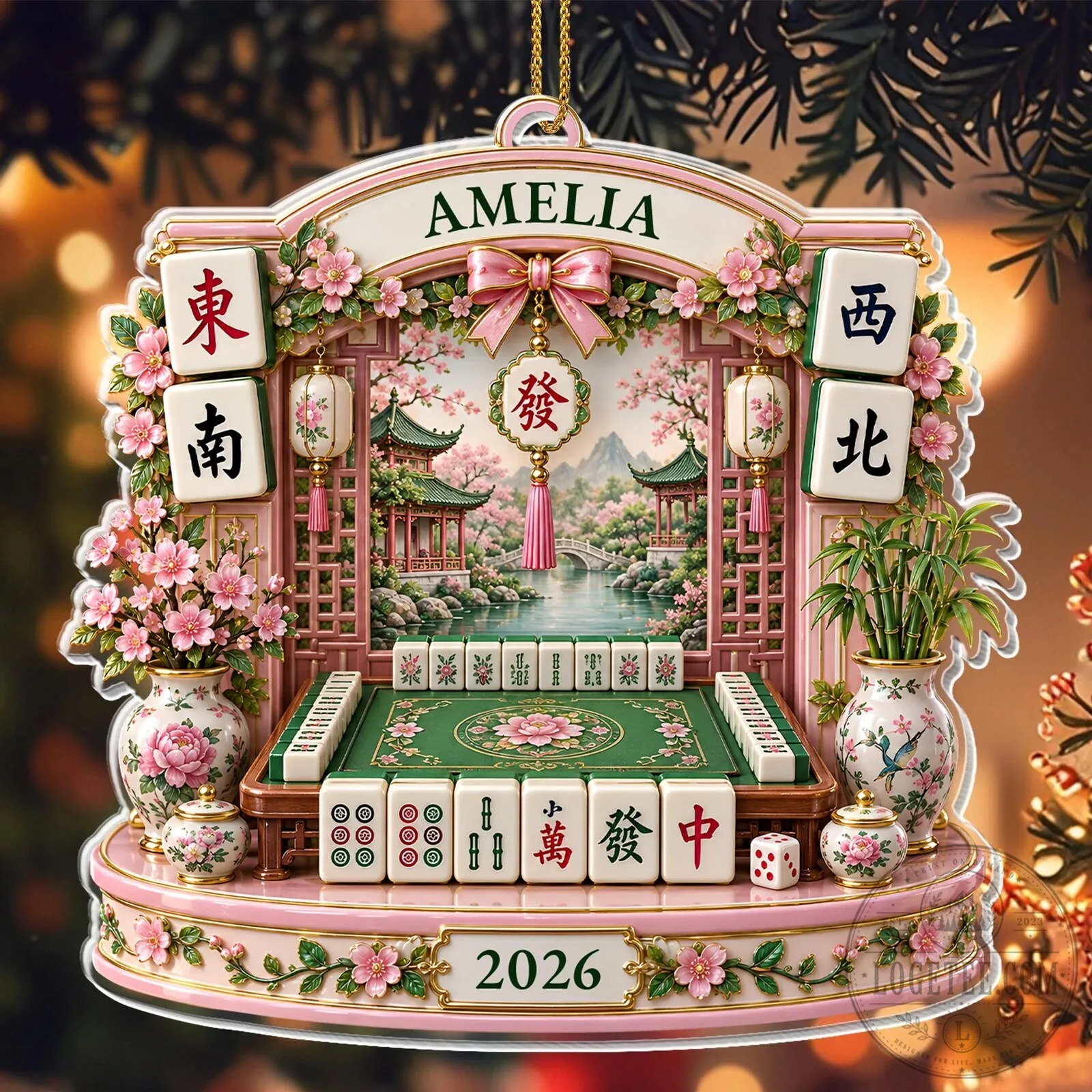 Personalized Mahjong Table Scene Acrylic Christmas Tree Ornament