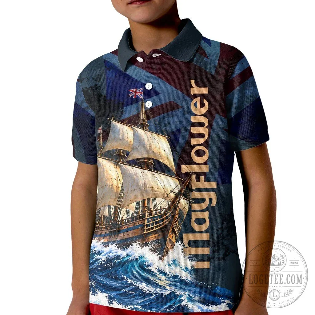 Vintage Nautical Art Polo Shirt featuring the Mayflower 1620 Ship and Ocean Waves 5 Vintage Nautical Art Polo Shirt featuring the Mayflower 1620 Ship and Ocean Waves