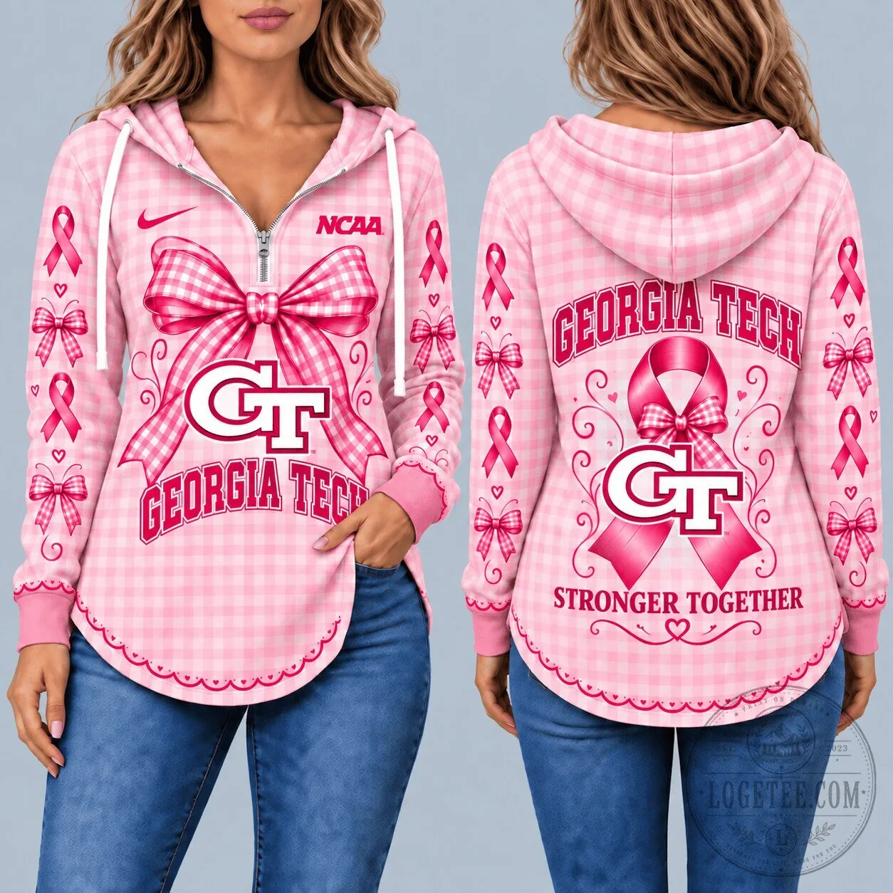 Georgia Tech Yellow Jackets Breast Cancer Awareness Pink Plaid Hoodie 1 Georgia Tech Yellow Jackets Breast Cancer Awareness Pink Plaid Hoodie