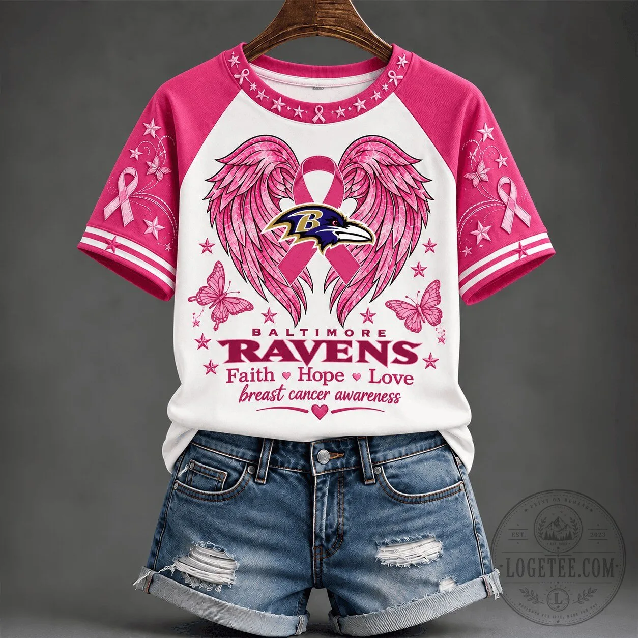 Baltimore Ravens Faith Hope Love Breast Cancer Awareness T-Shirt
