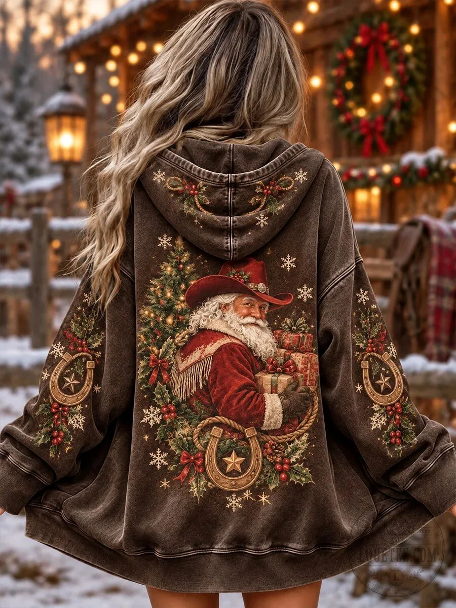 Western Santa Claus Christmas Tree Holiday Horseshoe Graphic Hoodie 4 Western Santa Claus Christmas Tree Holiday Horseshoe Graphic Hoodie