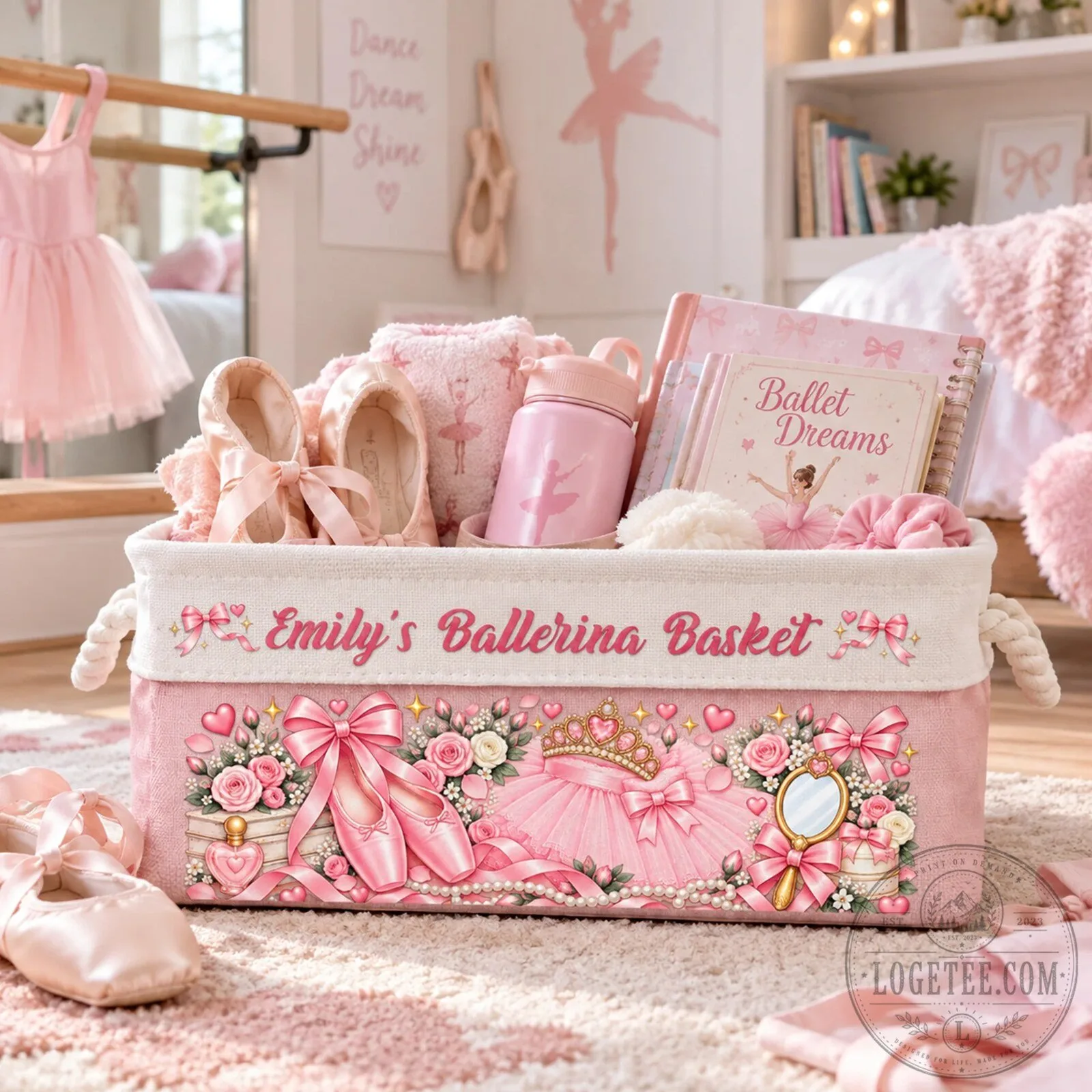 Personalized Ballerina Basket with Handles for Girls, Custom Ballet Storage Bin 13 Personalized Ballerina Basket with Handles for Girls, Custom Ballet Storage Bin