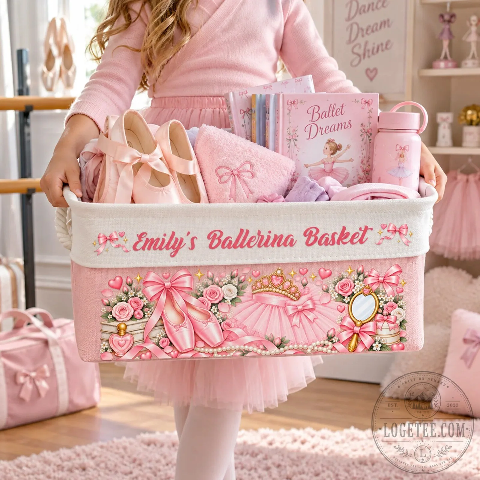 Personalized Ballerina Basket with Handles for Girls, Custom Ballet Storage Bin 14 Personalized Ballerina Basket with Handles for Girls, Custom Ballet Storage Bin