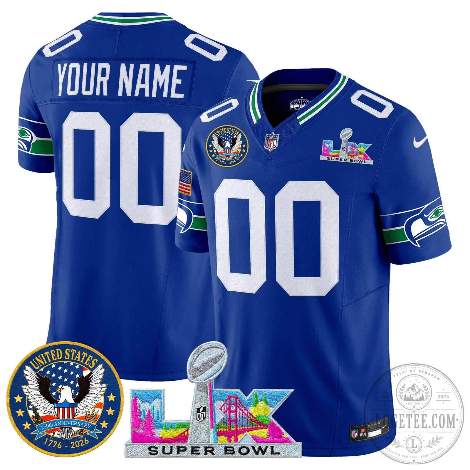 250th Anniversary Jersey for Seattle Seahawks at Super Bowl LX, USA Football Gear