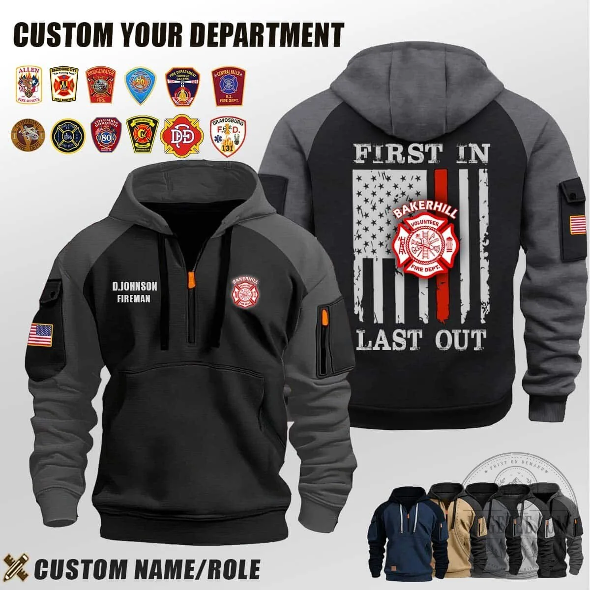 Bakerhill Volunteer Fire Department First In Last Out Half Zip Hoodie 7 Bakerhill Volunteer Fire Department First In Last Out Half Zip Hoodie
