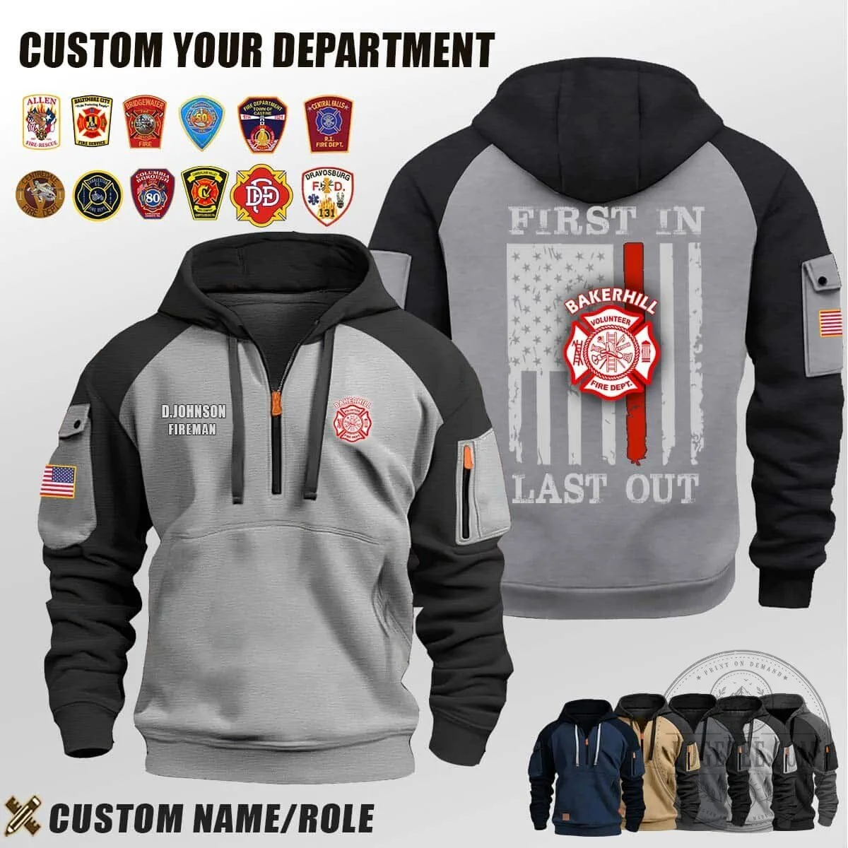 Bakerhill Volunteer Fire Department First In Last Out Half Zip Hoodie 9 Bakerhill Volunteer Fire Department First In Last Out Half Zip Hoodie