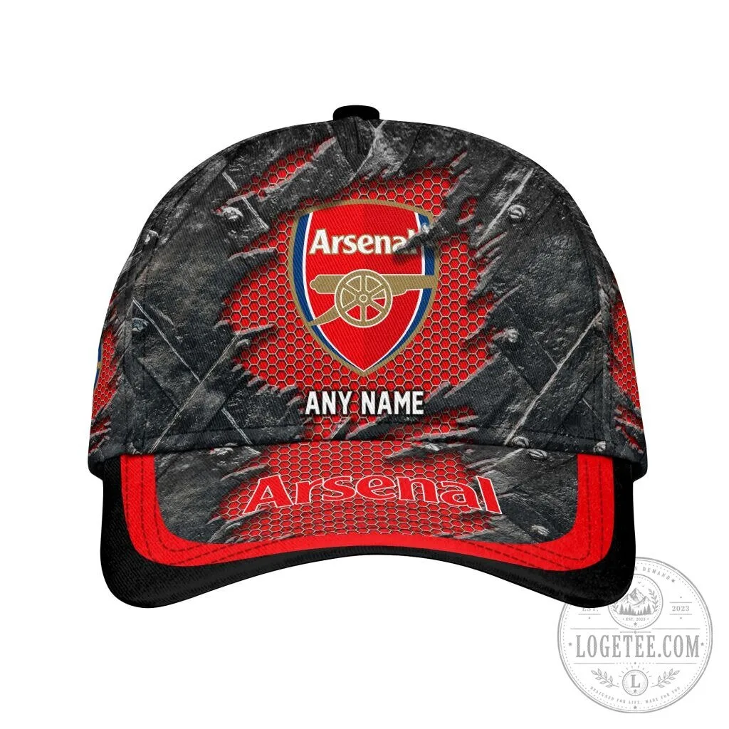 Arsenal Football Club Personalized Red and Black Distressed Baseball Cap Hat
