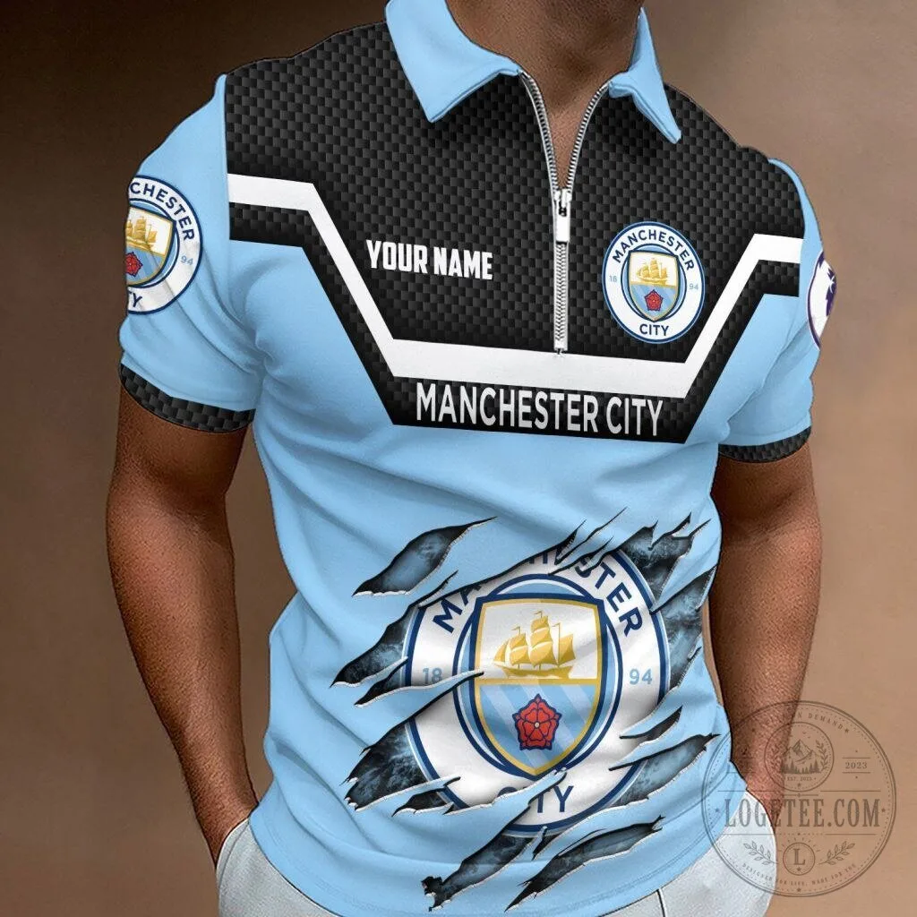 Manchester City Football Club Personalized Zipper Polo Shirt