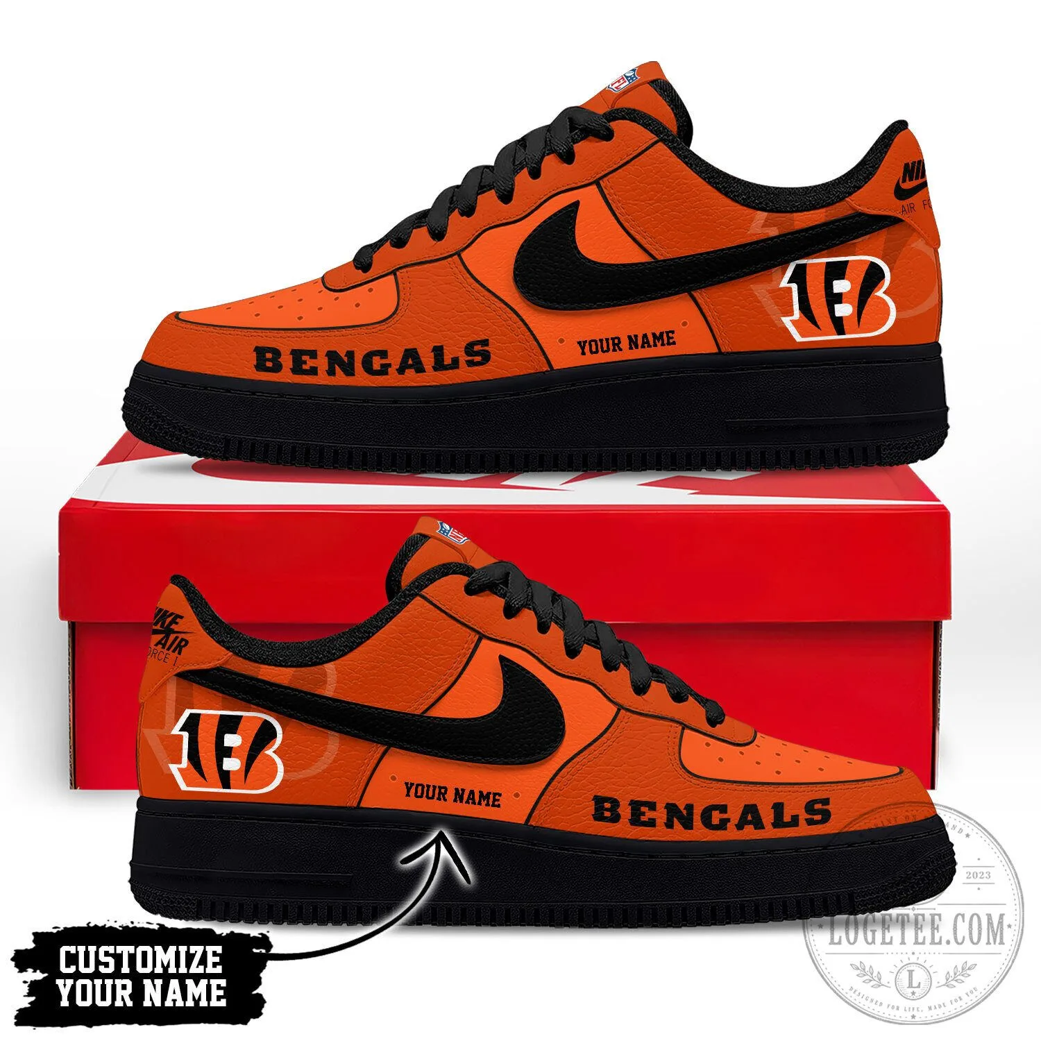 Cincinnati Bengals Custom Name Orange and Black Athletic Shoes
