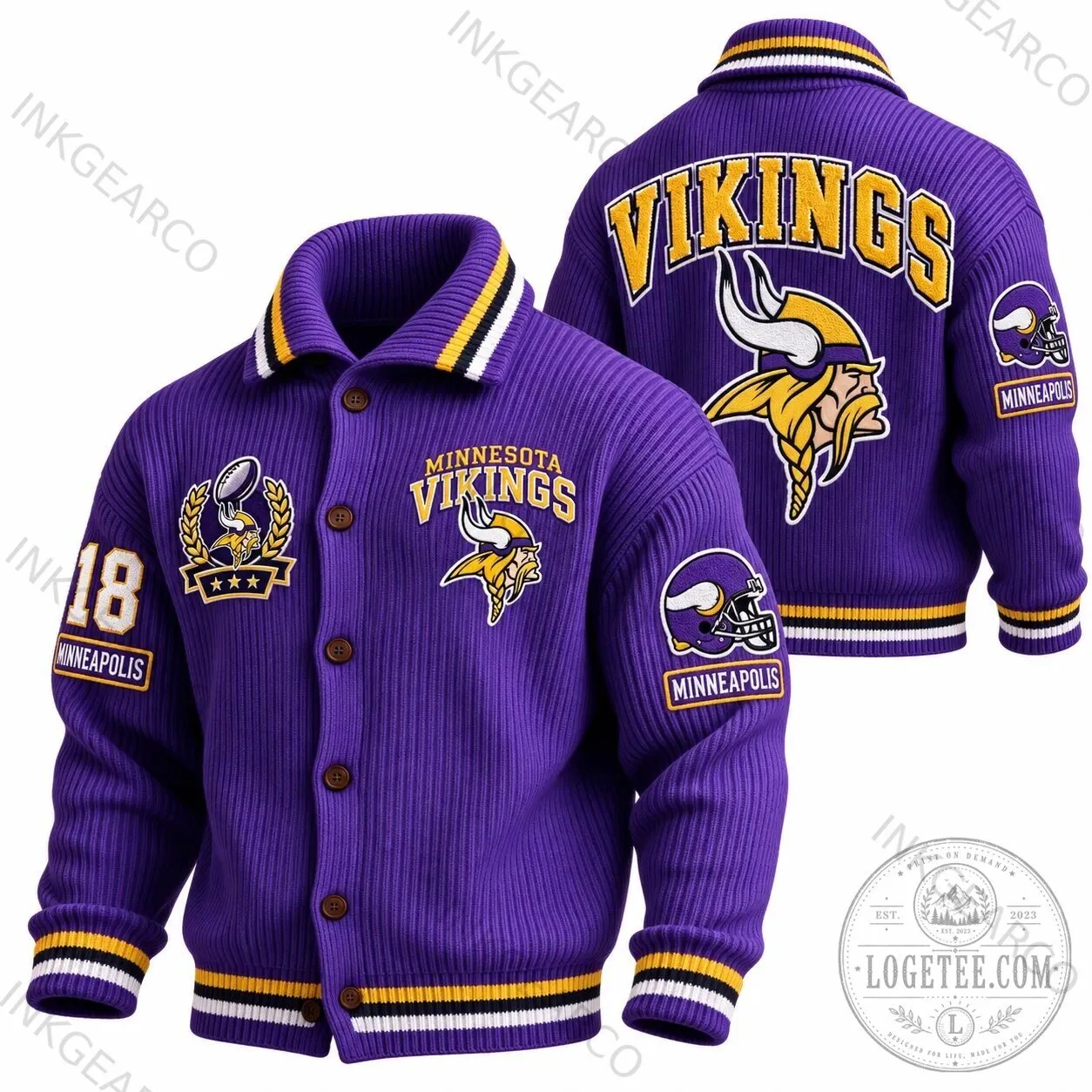 Minnesota Vikings NFL Football Team Ribbed Knit Varsity Jacket