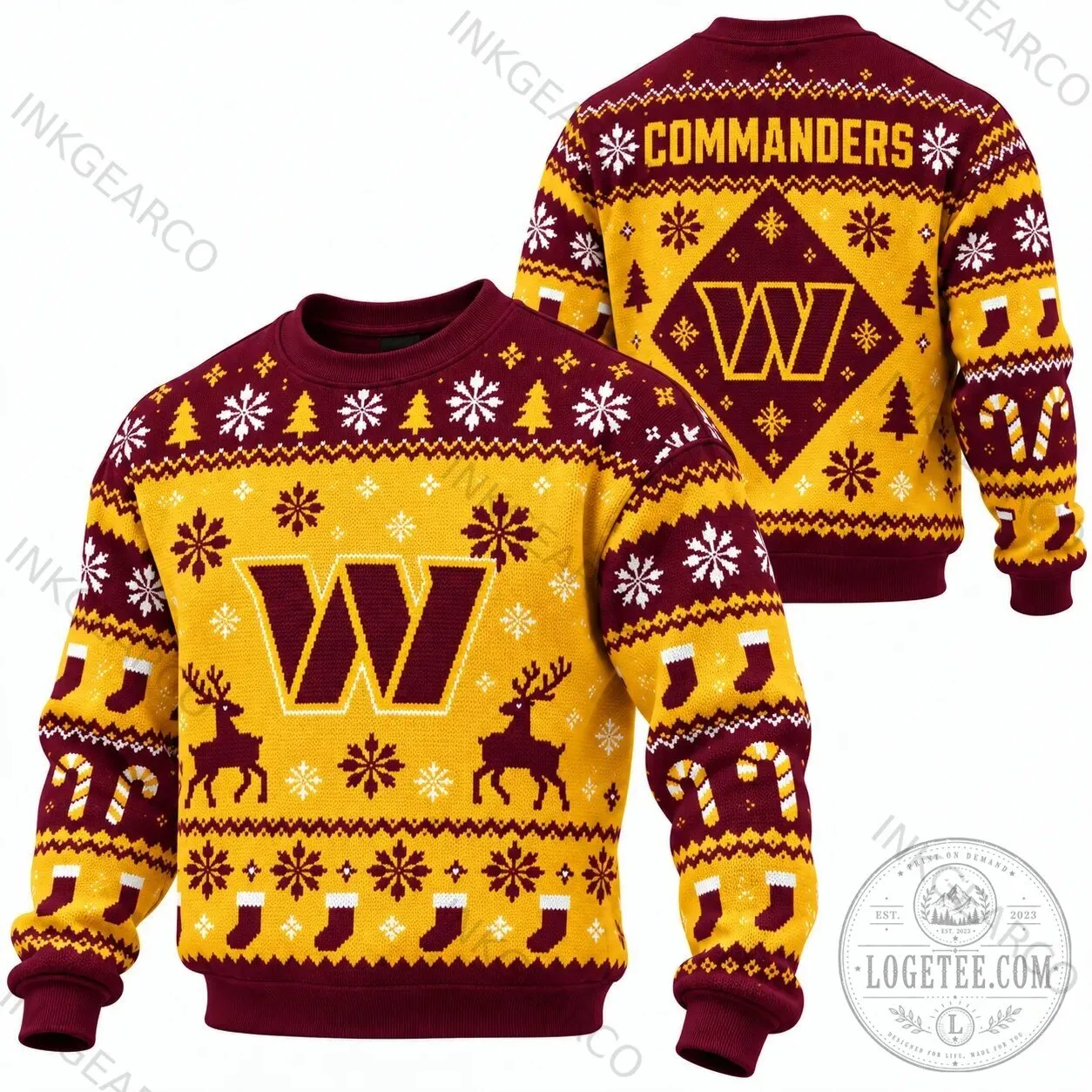 Ugly Sweater Style Sweatshirt for Christmas: Washington Commanders Holiday Apparel
